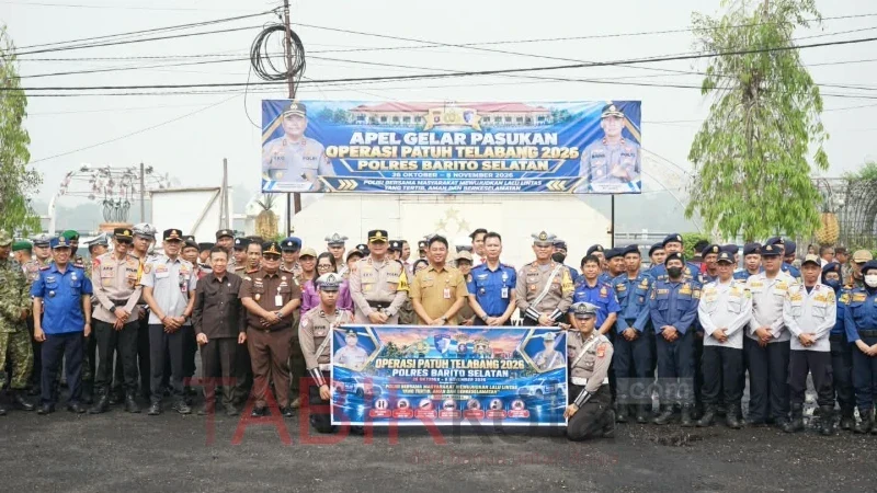 Polres Barsel bersama petugas gabungan usai apel patuh telabang (foto: TABIRkota/akhmad madani)